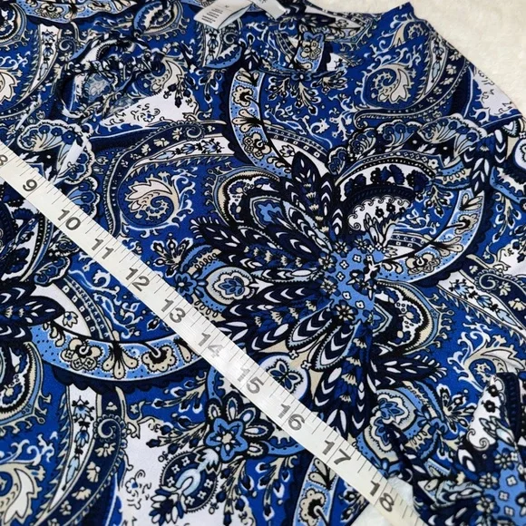 2 x 20$ White House Black Market Blue and Black Ornate Blouse Size M - Picture 5 of 7